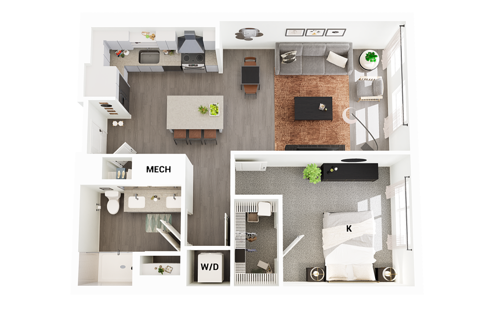 A10 - 1 bedroom floorplan layout with 1 bathroom and 801 square feet