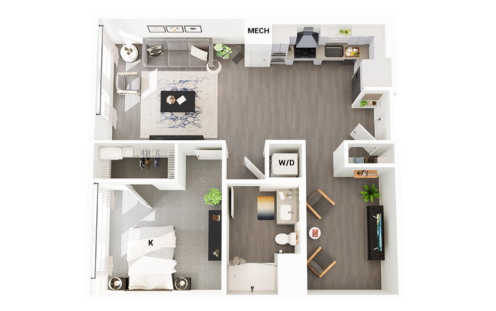 A16-G - 1 bedroom floorplan layout with 1 bathroom and 916 square feet