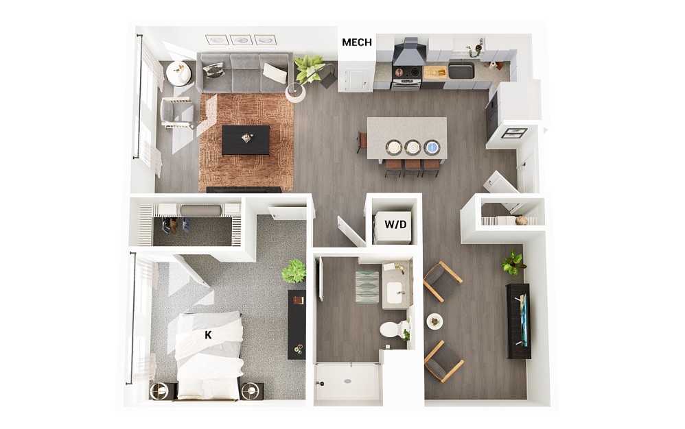 A16 - 1 bedroom floorplan layout with 1 bathroom and 913 square feet