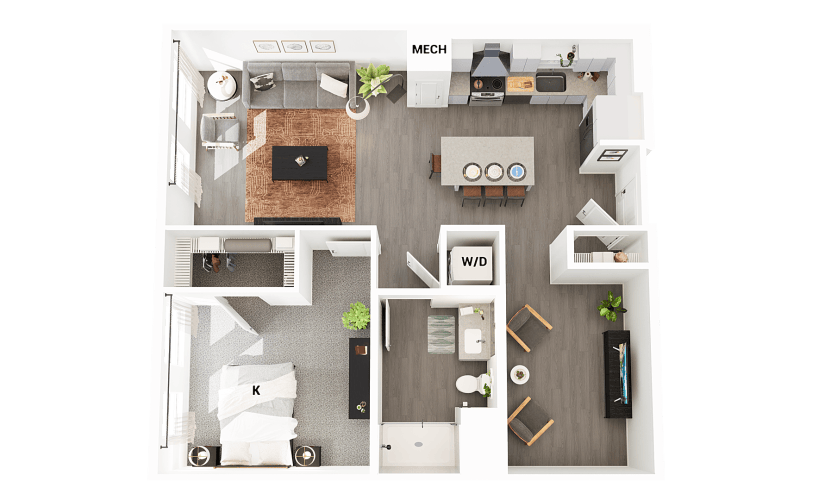 A16 - 1 bedroom floorplan layout with 1 bathroom and 913 square feet