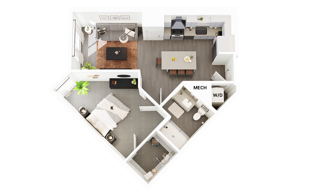 A1 - 1 bedroom floorplan layout with 1 bathroom and 702 square feet