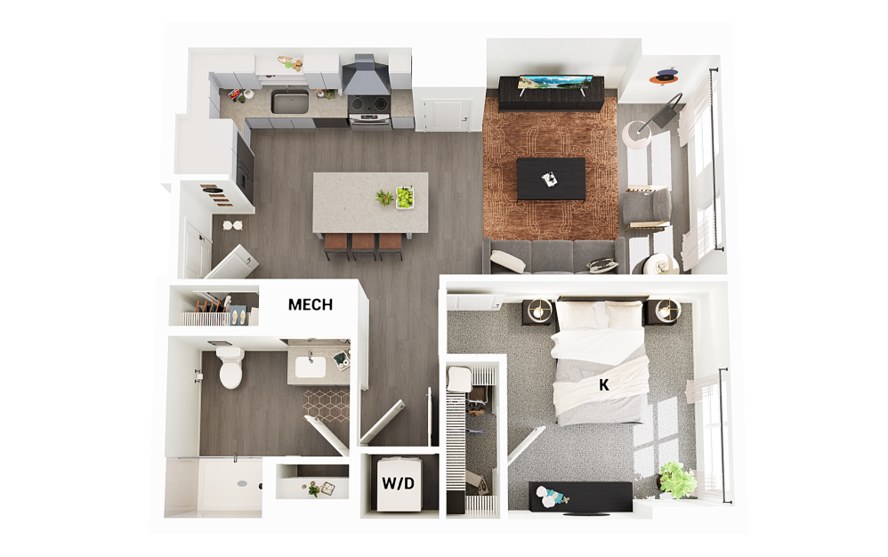 A5 - 1 bedroom floorplan layout with 1 bathroom and 750 square feet