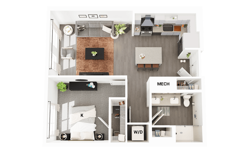 A6 - 1 bedroom floorplan layout with 1 bathroom and 753 square feet