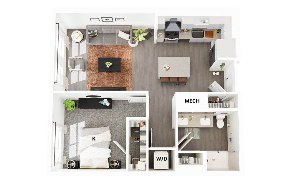 A6 - 1 bedroom floorplan layout with 1 bathroom and 753 square feet