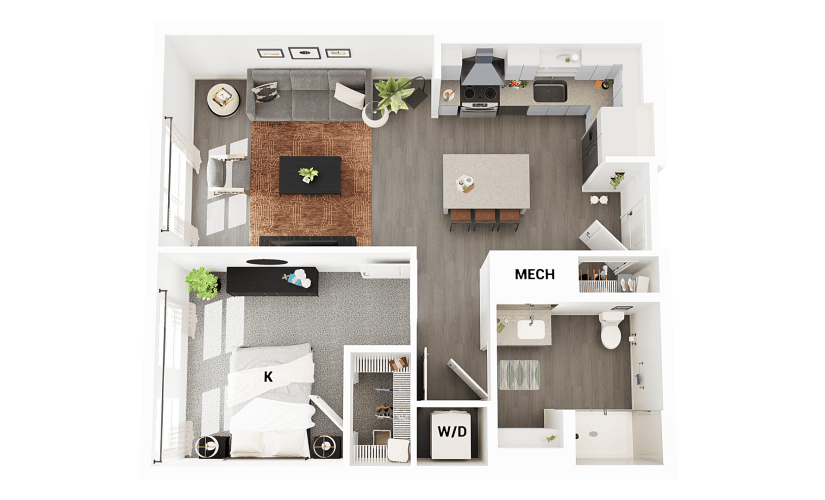 A7 - 1 bedroom floorplan layout with 1 bathroom and 753 square feet