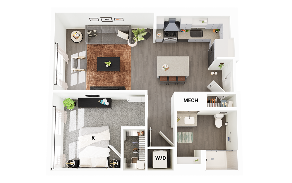 A7 - 1 bedroom floorplan layout with 1 bathroom and 753 square feet