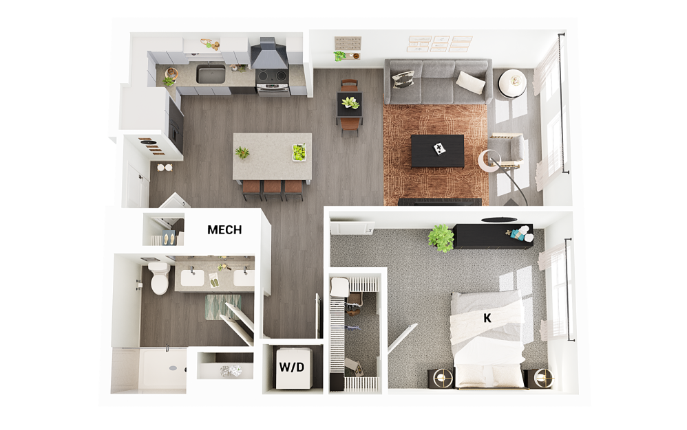 A9 - 1 bedroom floorplan layout with 1 bathroom and 799 square feet