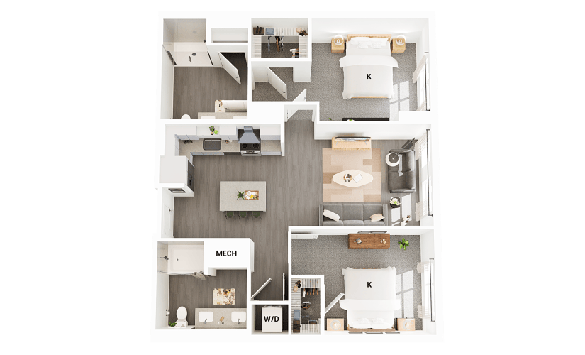 B11 - 2 bedroom floorplan layout with 2 bathrooms and 1130 square feet