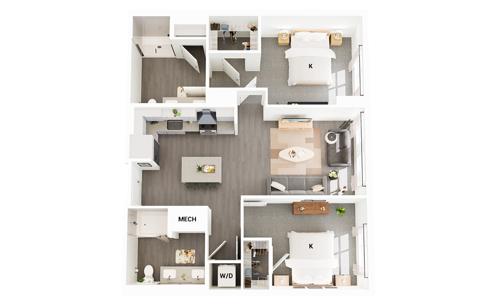 B11 - 2 bedroom floorplan layout with 2 bathrooms and 1130 square feet