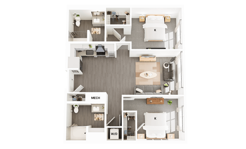 B12-G - 2 bedroom floorplan layout with 2 bathrooms and 1141 square feet