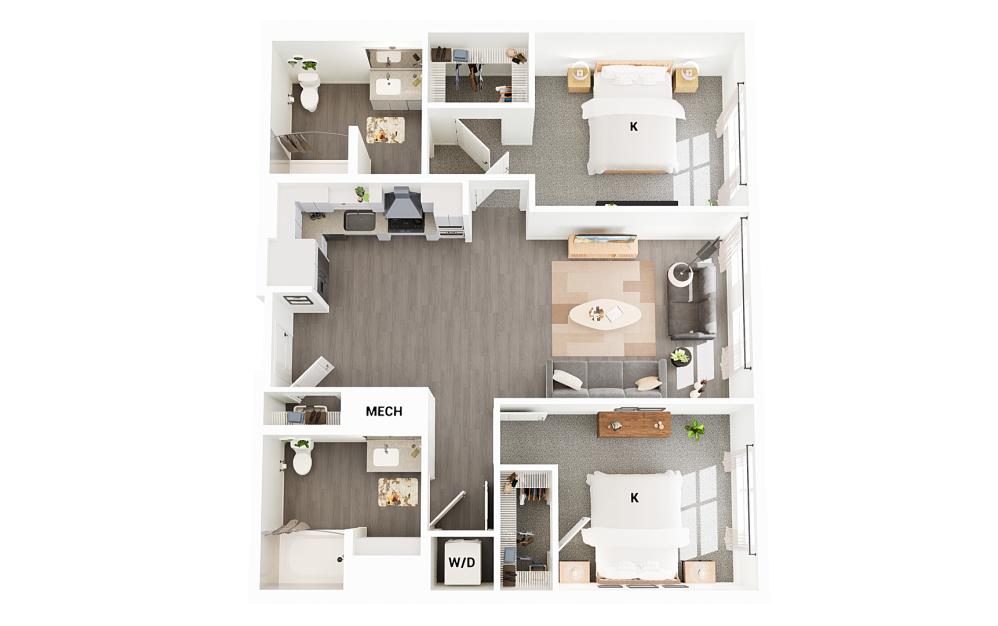 B12-G - 2 bedroom floorplan layout with 2 bathrooms and 1141 square feet