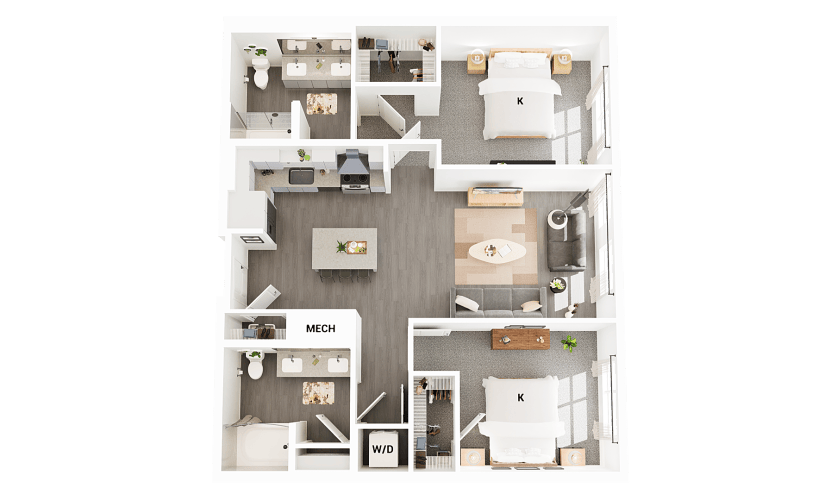 B12-AFF 80 - 2 bedroom floorplan layout with 2 bathrooms and 1137 square feet