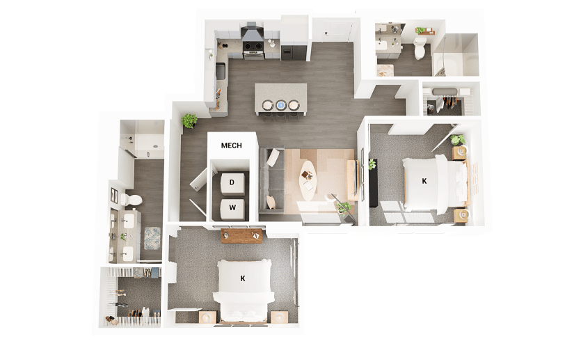 B17 - 2 bedroom floorplan layout with 2 bathrooms and 1170 square feet