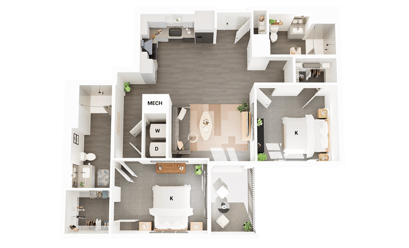 B18-G - 2 bedroom floorplan layout with 2 bathrooms and 1175 square feet