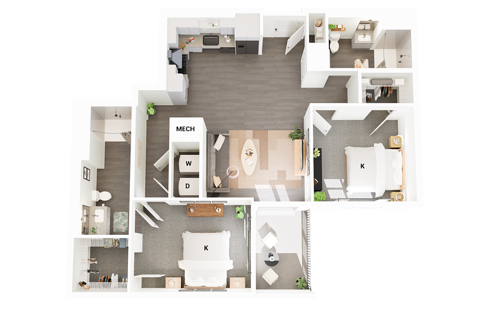 B18-G - 2 bedroom floorplan layout with 2 bathrooms and 1175 square feet