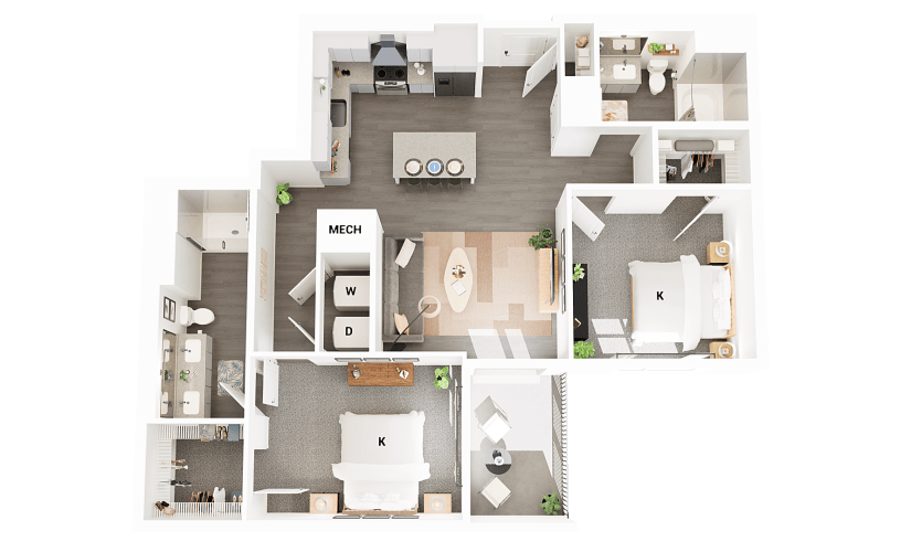 B18 - 2 bedroom floorplan layout with 2 bathrooms and 1171 square feet