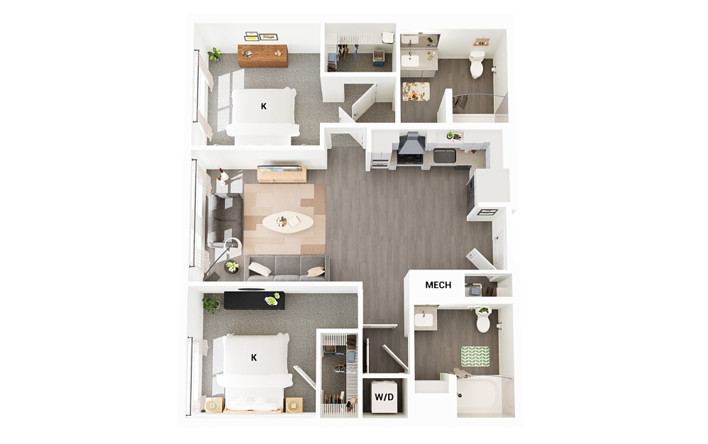 B7-G - 2 bedroom floorplan layout with 2 bathrooms and 1065 square feet