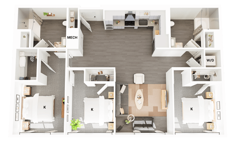 C1-G - 3 bedroom floorplan layout with 2 bathrooms and 1368 square feet