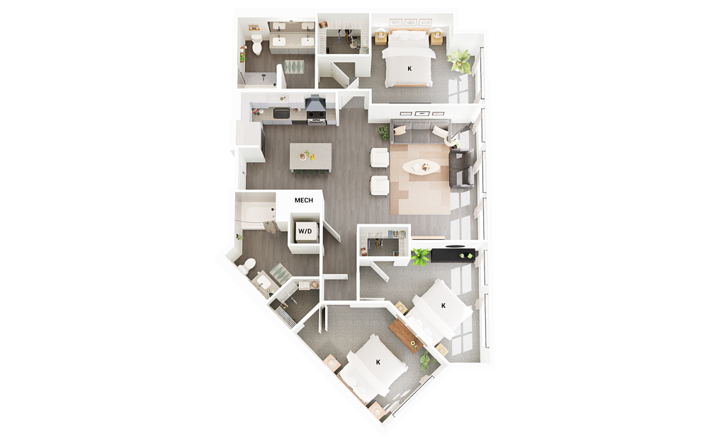 C3 - 3 bedroom floorplan layout with 2 bathrooms and 1426 square feet