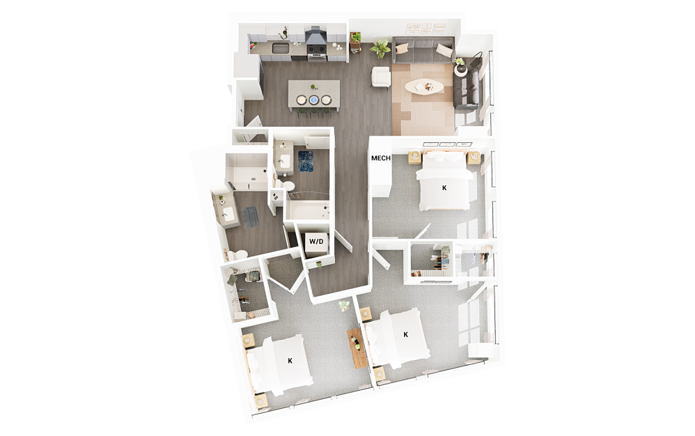 C4 - 3 bedroom floorplan layout with 2 bathrooms and 1447 square feet