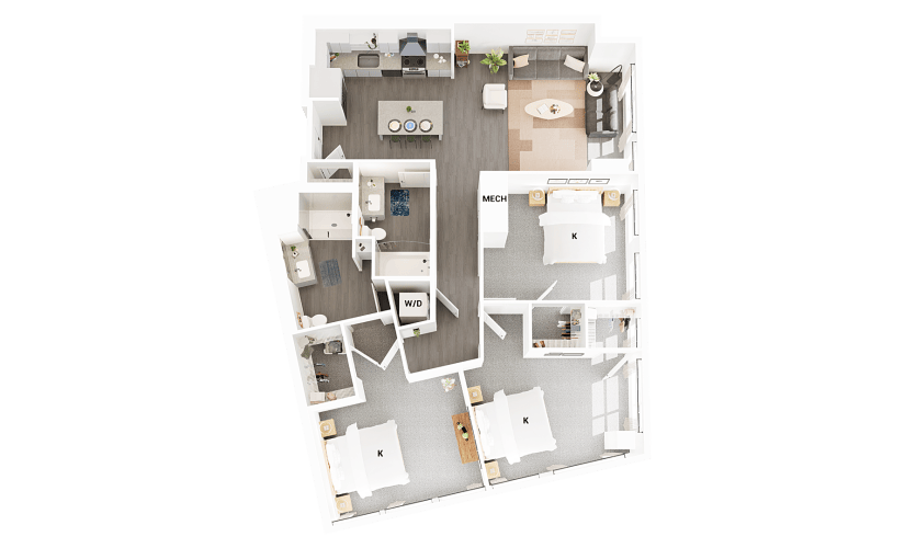 C4 - 3 bedroom floorplan layout with 2 bathrooms and 1447 square feet