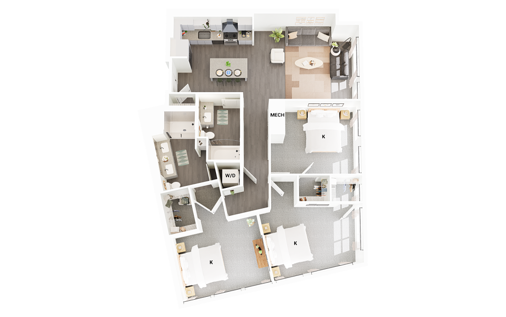 C5 - 3 bedroom floorplan layout with 2 bathrooms and 1459 square feet