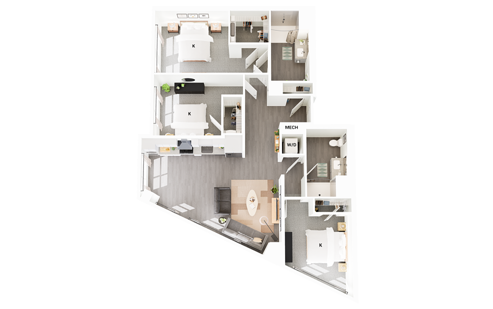 C6-G - 3 bedroom floorplan layout with 2 bathrooms and 1436 square feet