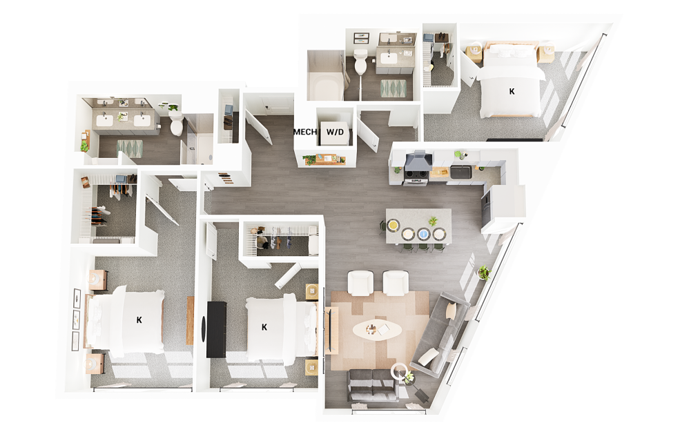 C6 - 3 bedroom floorplan layout with 2 bathrooms and 1466 square feet