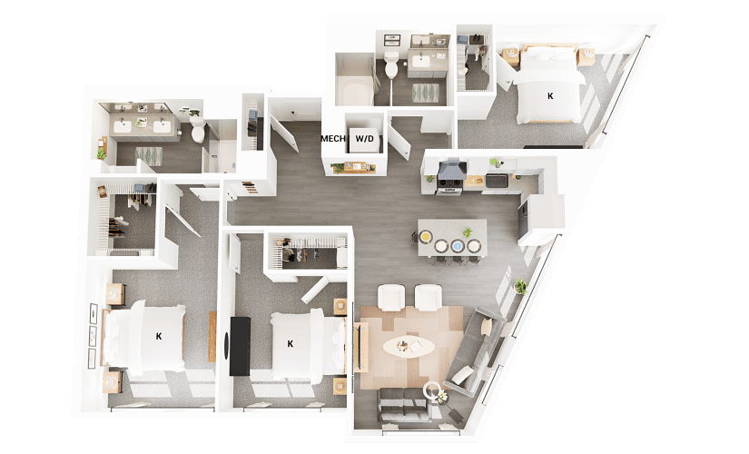 C6 - 3 bedroom floorplan layout with 2 bathrooms and 1466 square feet