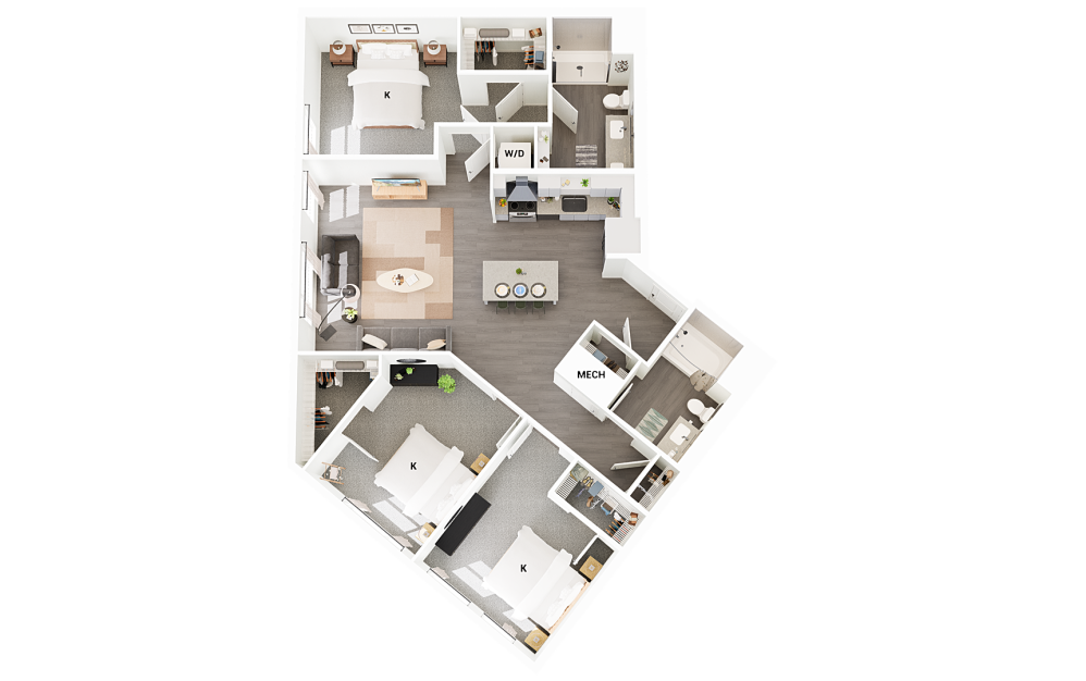 C8 - 3 bedroom floorplan layout with 2 bathrooms and 1482 square feet