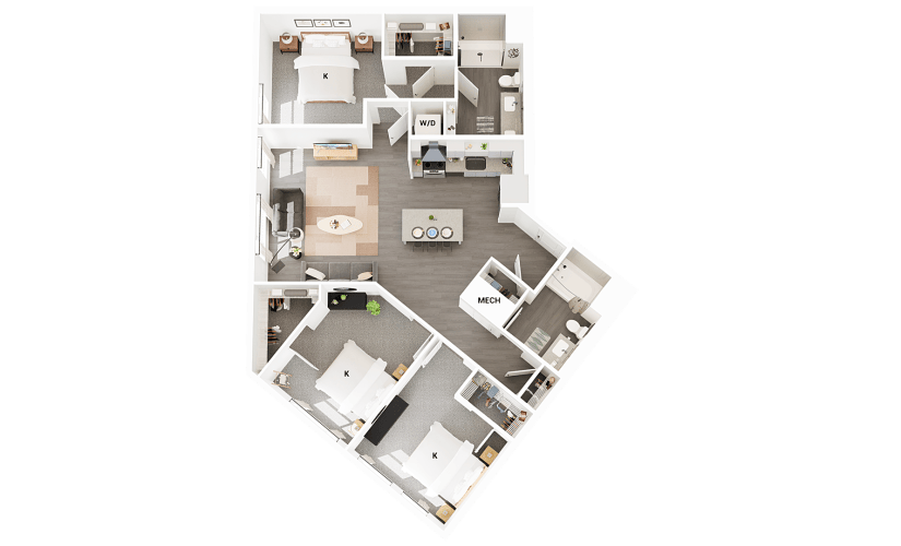 C8 - 3 bedroom floorplan layout with 2 bathrooms and 1482 square feet