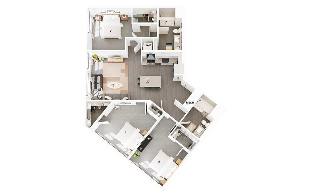 C9 - 3 bedroom floorplan layout with 2 bathrooms and 1496 square feet