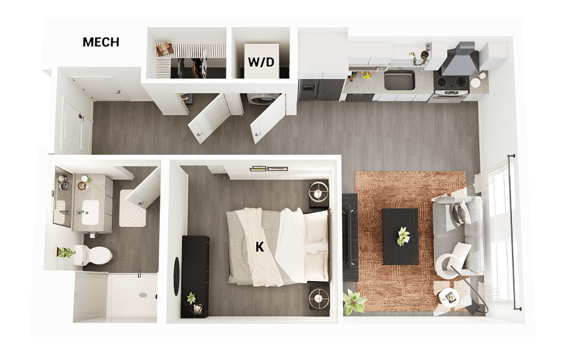 S1 - Studio floorplan layout with 1 bathroom and 553 square feet