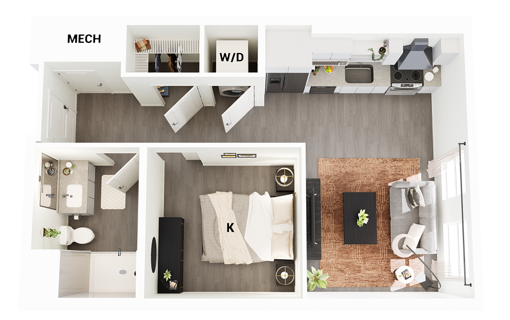 S1 - Studio floorplan layout with 1 bathroom and 553 square feet