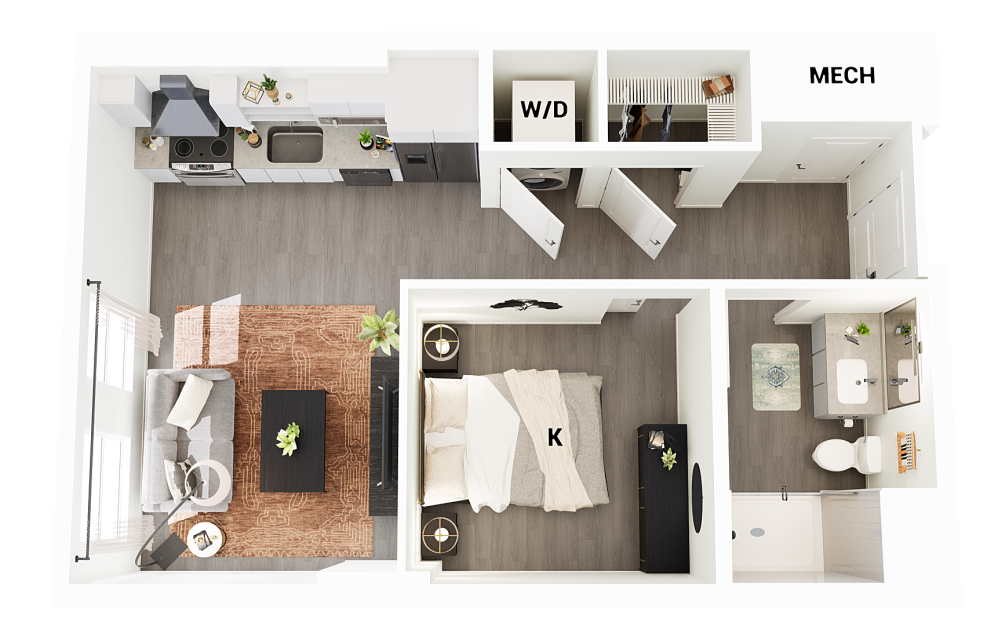 S2 - Studio floorplan layout with 1 bathroom and 550 square feet